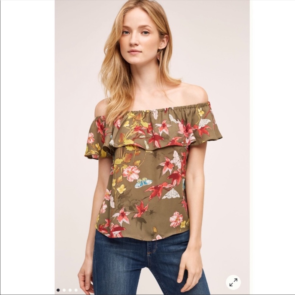 Anthropologie Maeve Vallita Off The Shoulder Floral Top Size S - Picture 4 of 13
